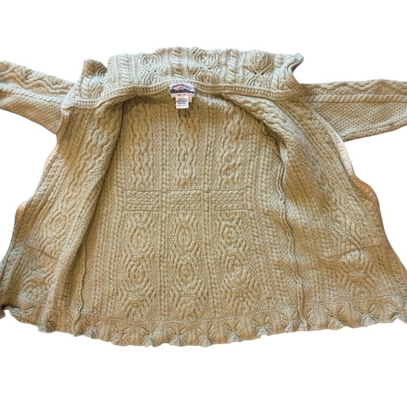 Aran Crafts Cardigan Womens L Green Merino Wool Cable Knit Fisherman Sweater - Picture 7 of 7
